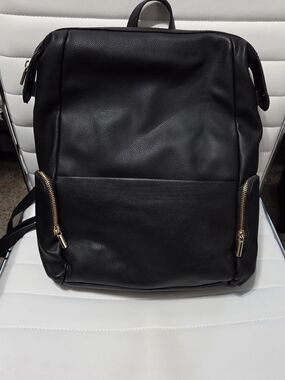 A New Day Black Faux Leather Zip Closure Backpack Purse Gold Hardware